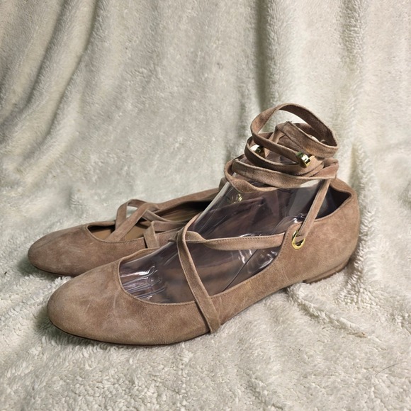 Diane Von Furstenberg Shoes - Diane von Furstenberg Lace Up Ankle Wrap Ballet Flats Tan Suede Women 10